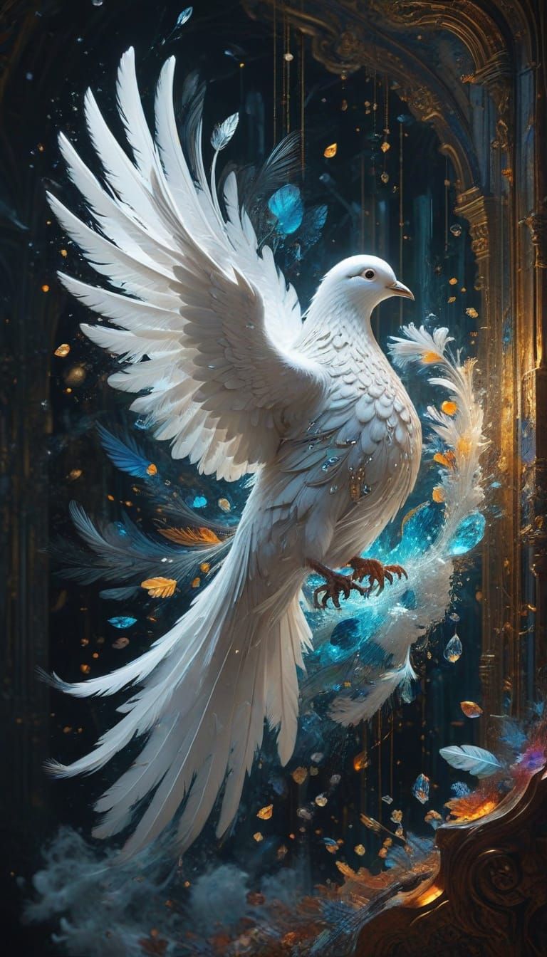 Ethereal Dove God Descends in Vibrant Surrealist Splendor