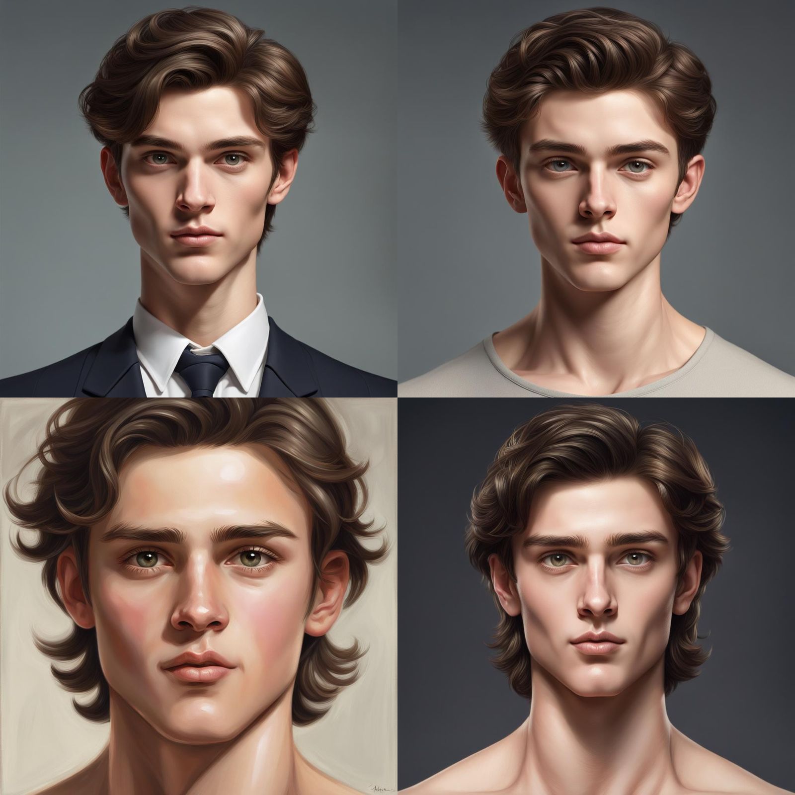 Boy Portrait with Symmetrical Features in Detailed Digital A...