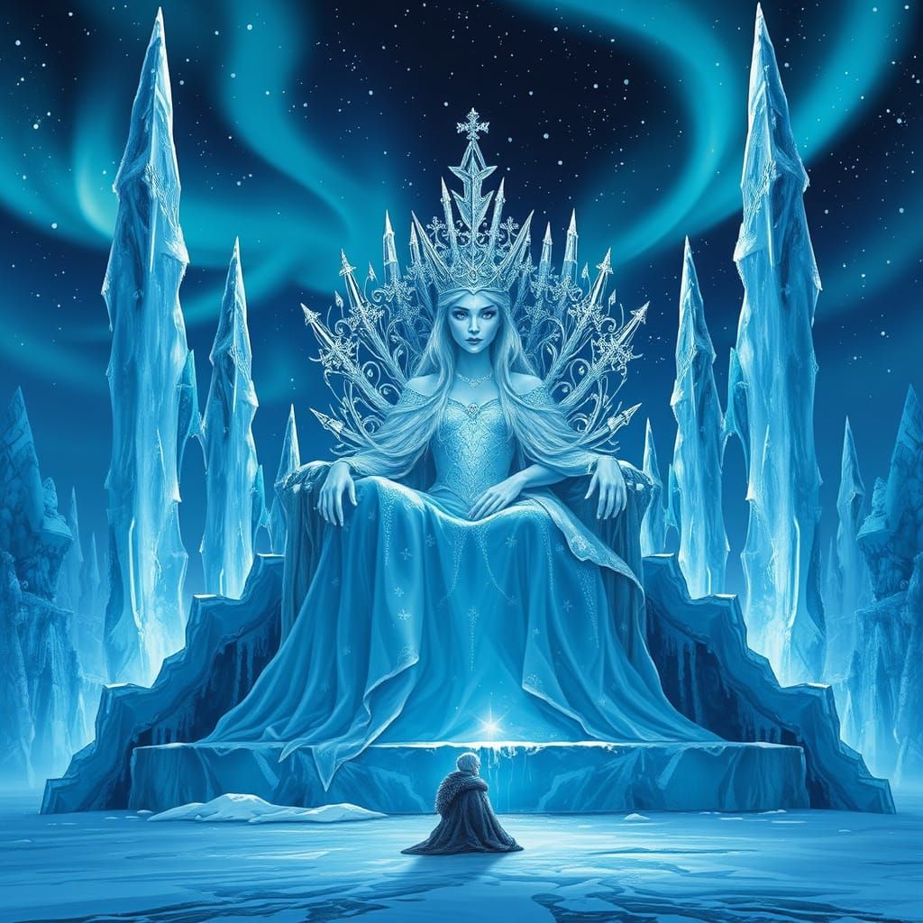 Ethereal Snow Queen's Palace Rises from Frozen Tundra in Cyb...