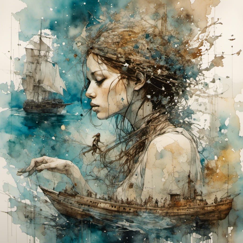 Surreal Double Exposure of Sea and Stars