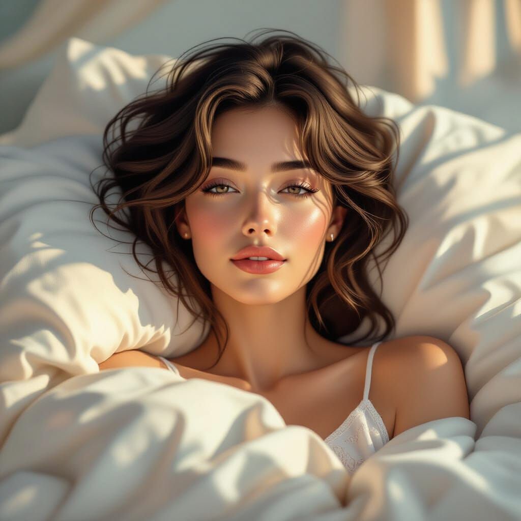 Detailed Portrait of Person Waking Up in Morning Light