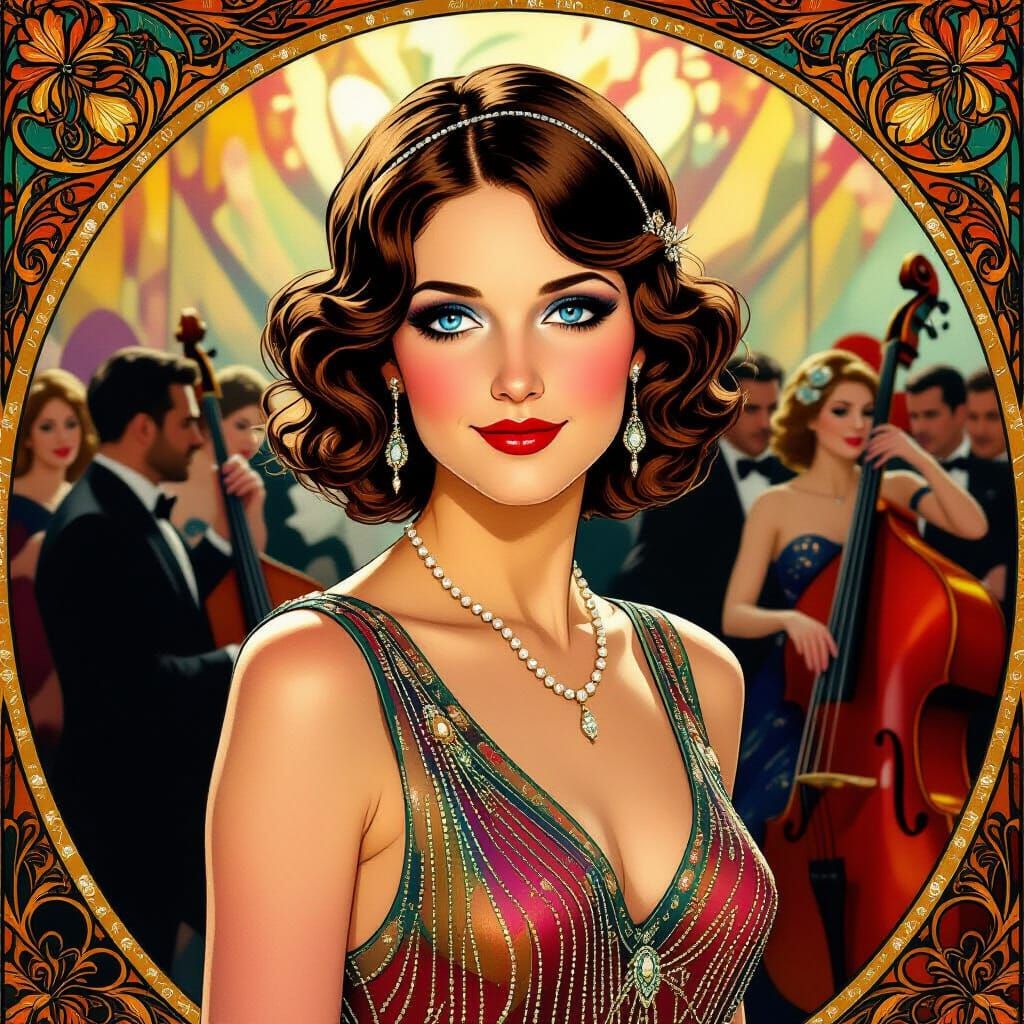 Flapper in Jazz Club, Art Nouveau Style
