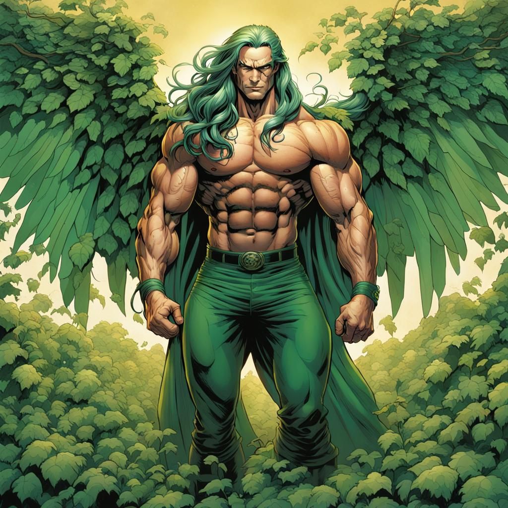 Winged Green-Haired Man in Comic Book Style