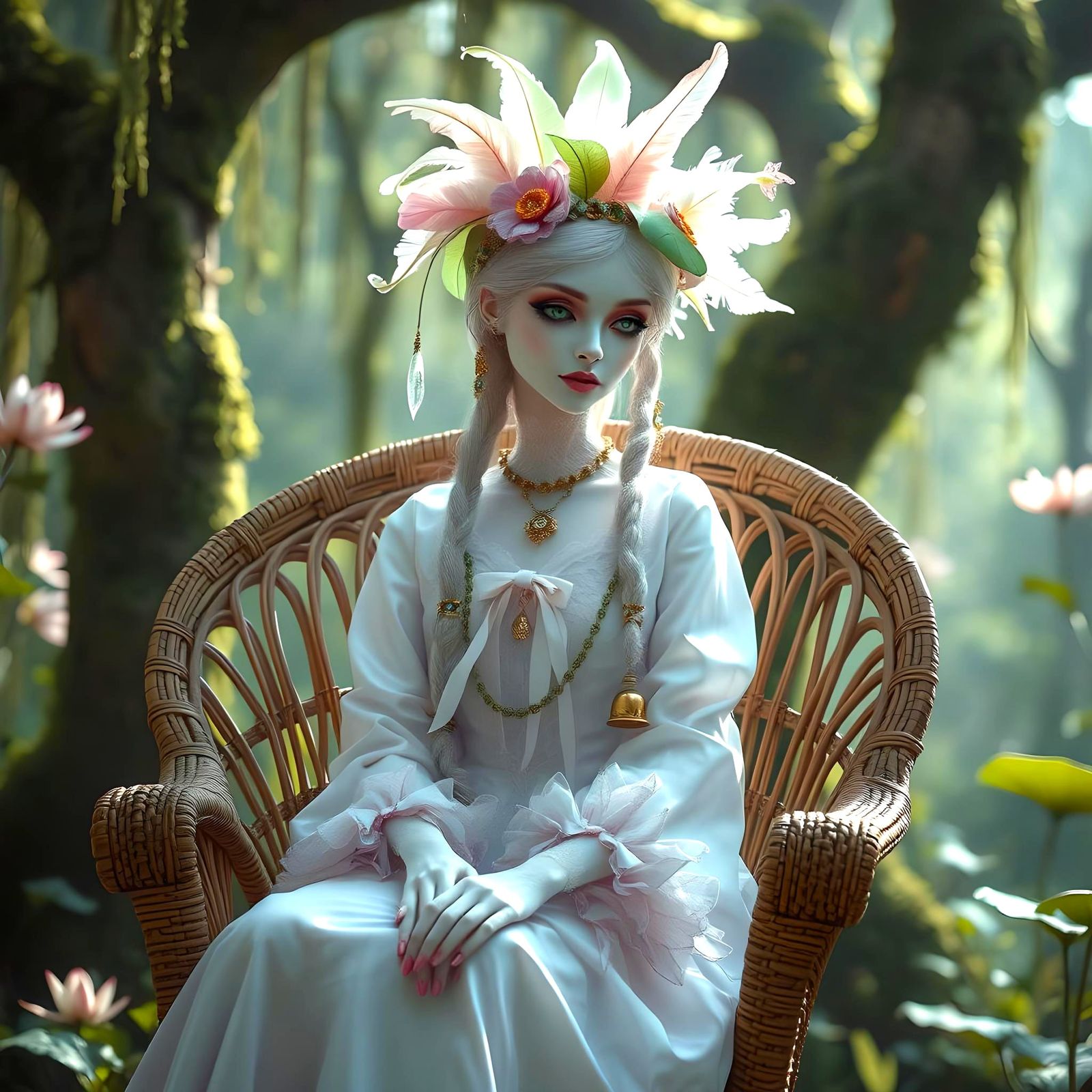 Ethereal Android Vampire in Victorian Garden Portrait