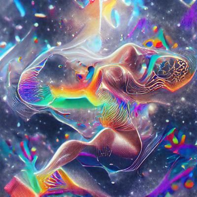 Holographic Cosmic Illustration in Pablo Amaringo Style
