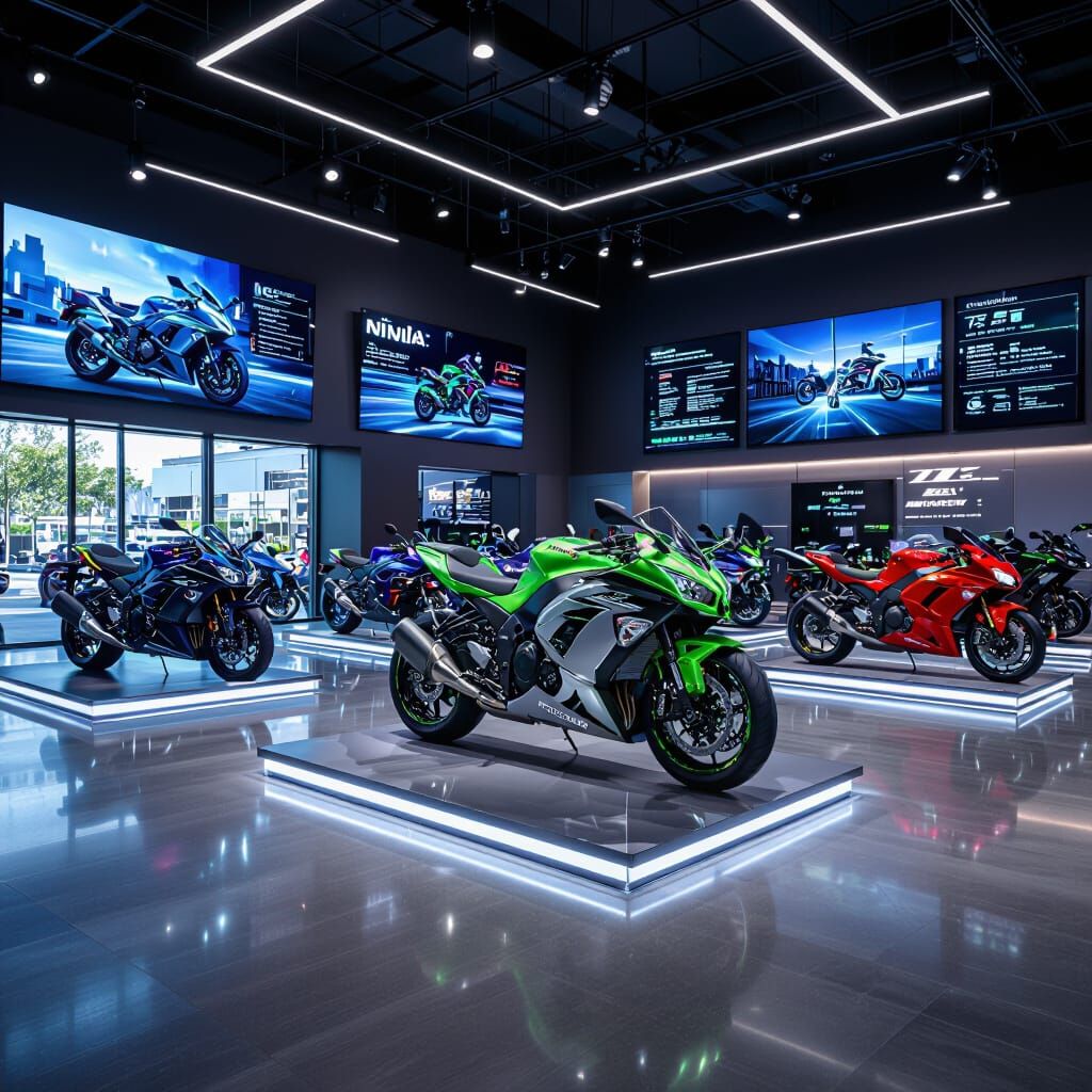 Sleek Kawasaki Motorcycle Showroom Design