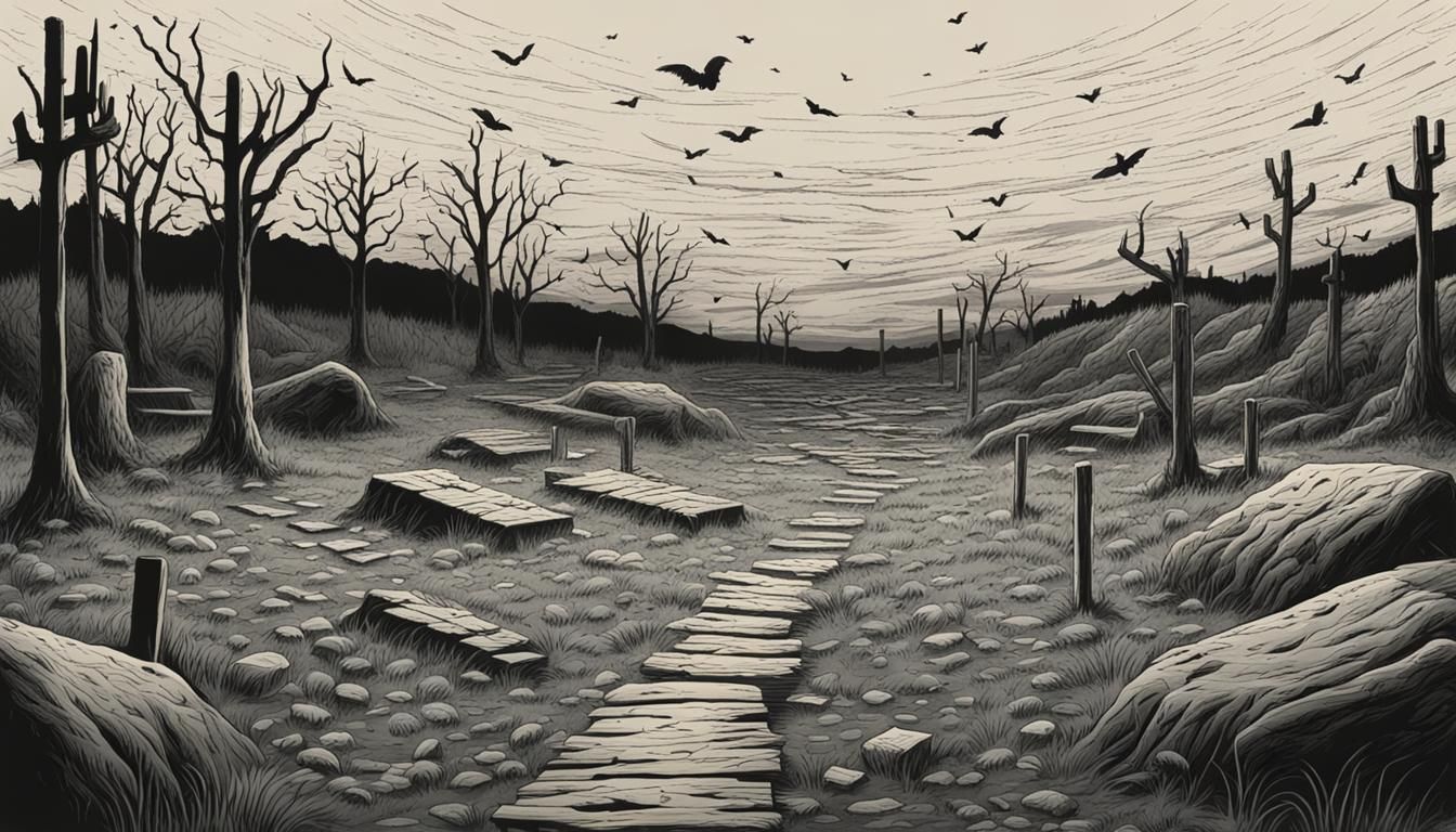 Sci-Fi Native American Burial Ground in Junji Ito Style