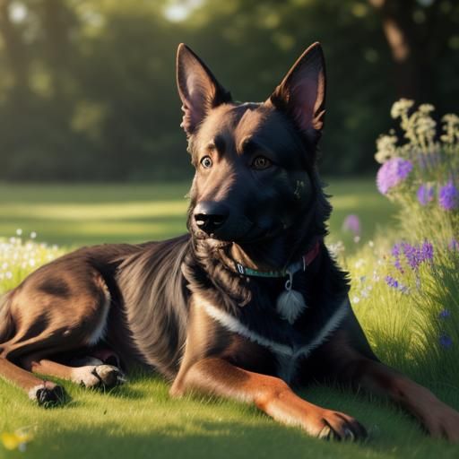 Dutch Shepherd Dog Portrait in a Meadow