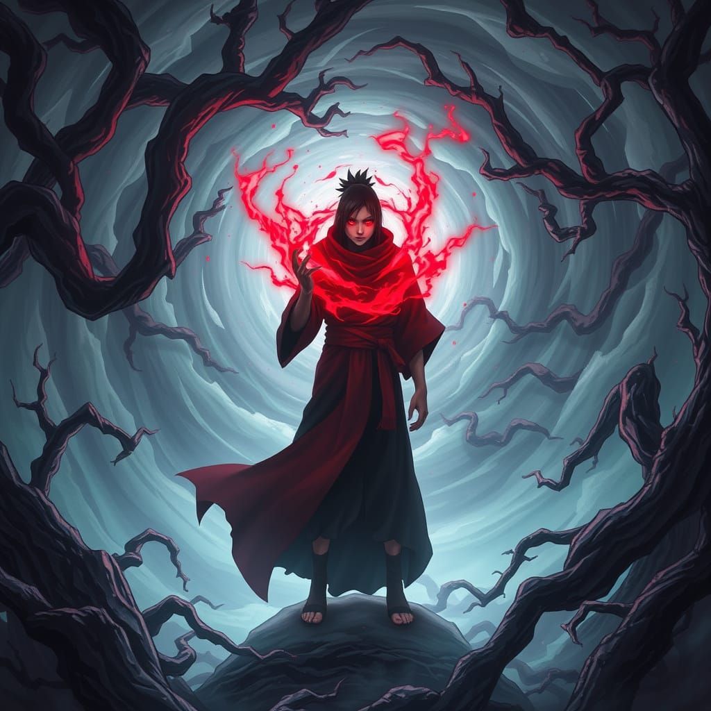 Mystical Uchiha Sorcerer Unleashes Crimson Energy in Dark Fo...