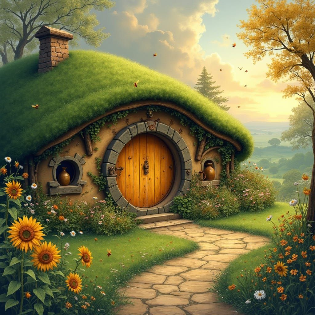 Whimsical Hobbit Hole Amidst Lush Hillside