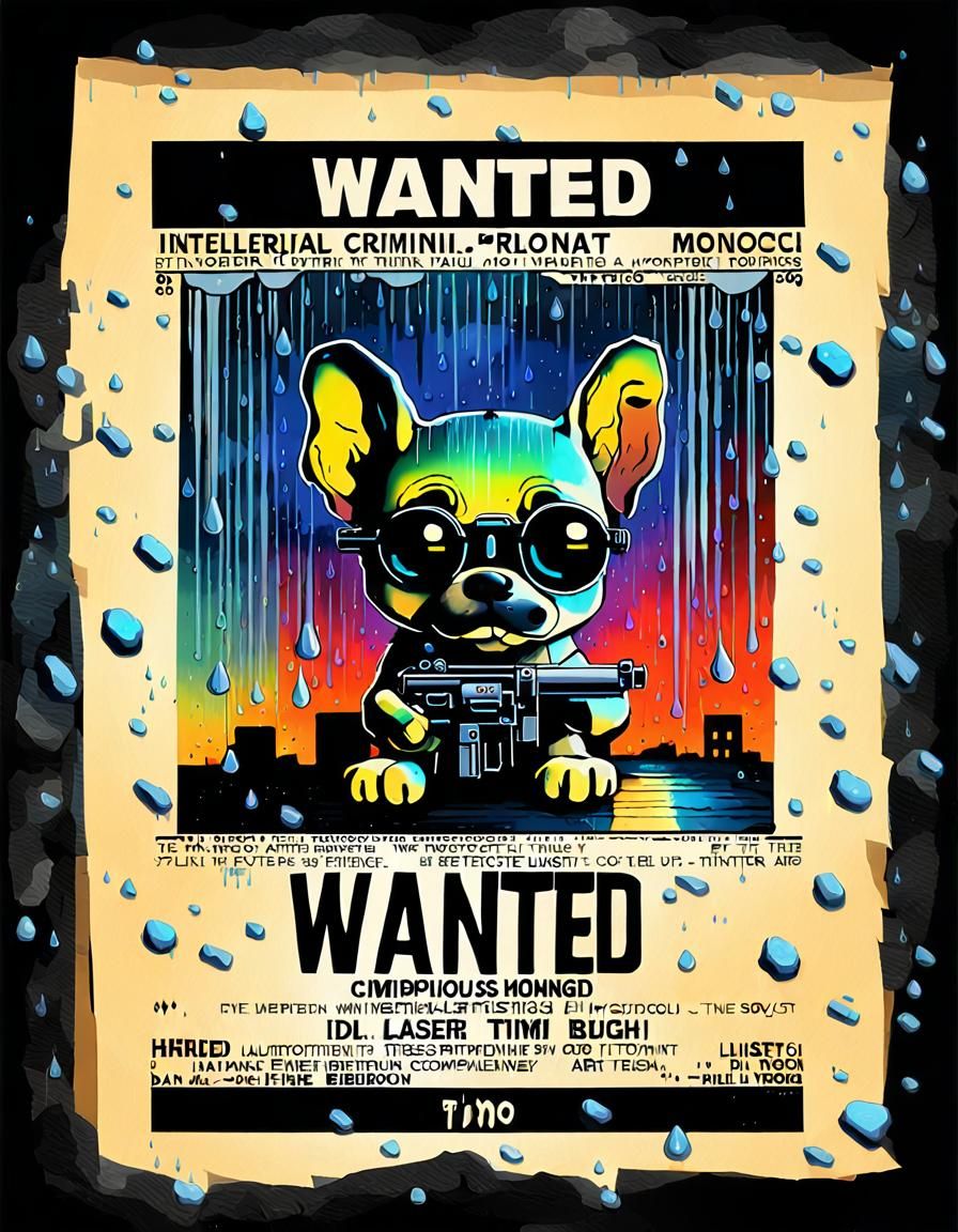 Chibi Cyborg Puppy Wanted Poster in Art Brut Style