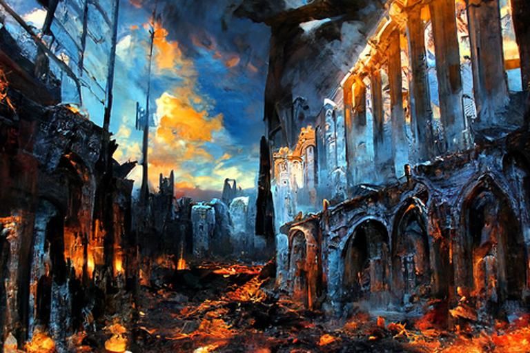 Medieval Castle Ruins Destroyed by Demon, Gothic Style