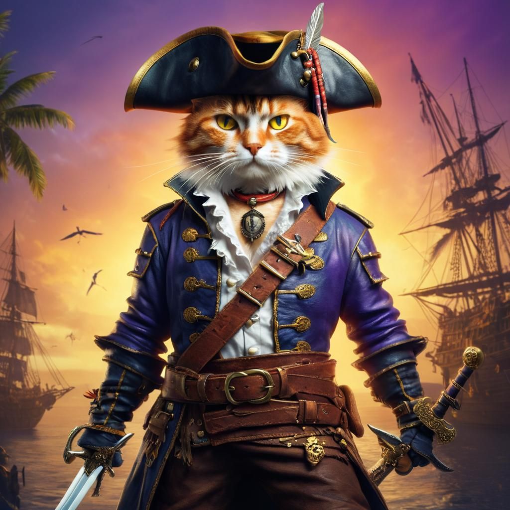 Pirate Cat Concept Art in Matte Painting Style