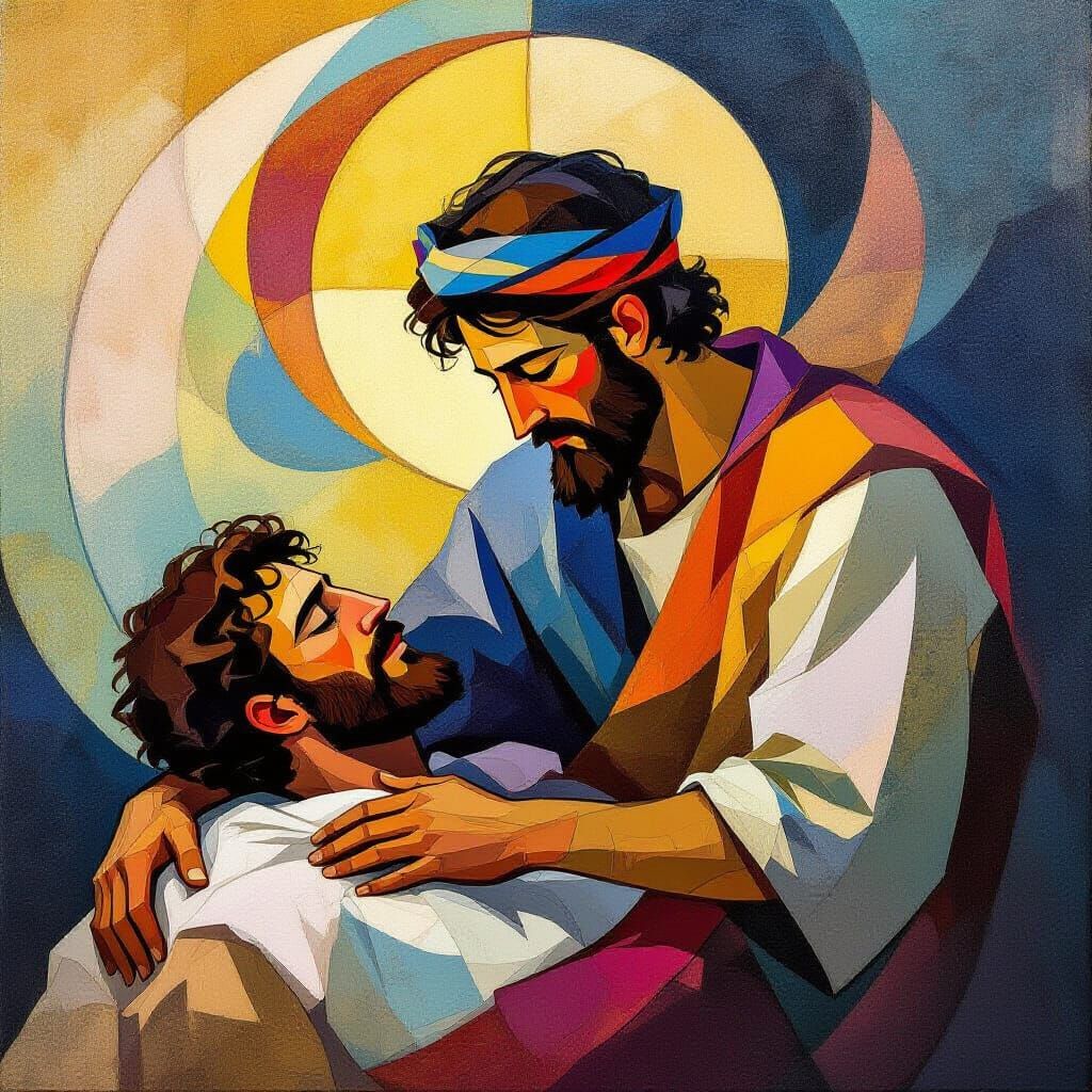 Samaritan's Empathy: Abstract Aid with Gold and Blue