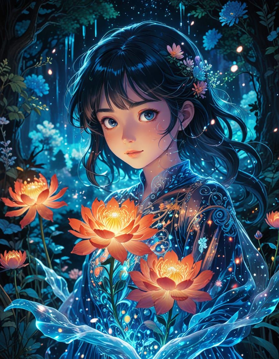 Ethereal Ghostly Figure in Iridescent Bloom