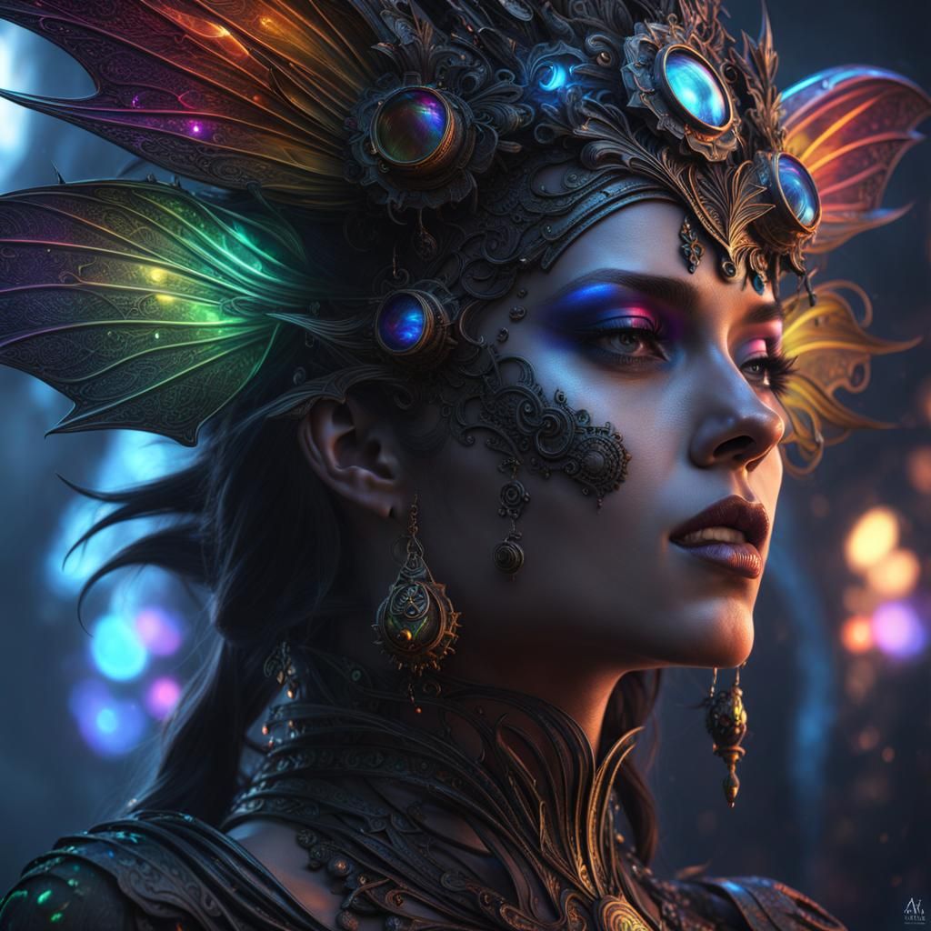 Steampunk Fairy with Crystal Flames, Detailed Art