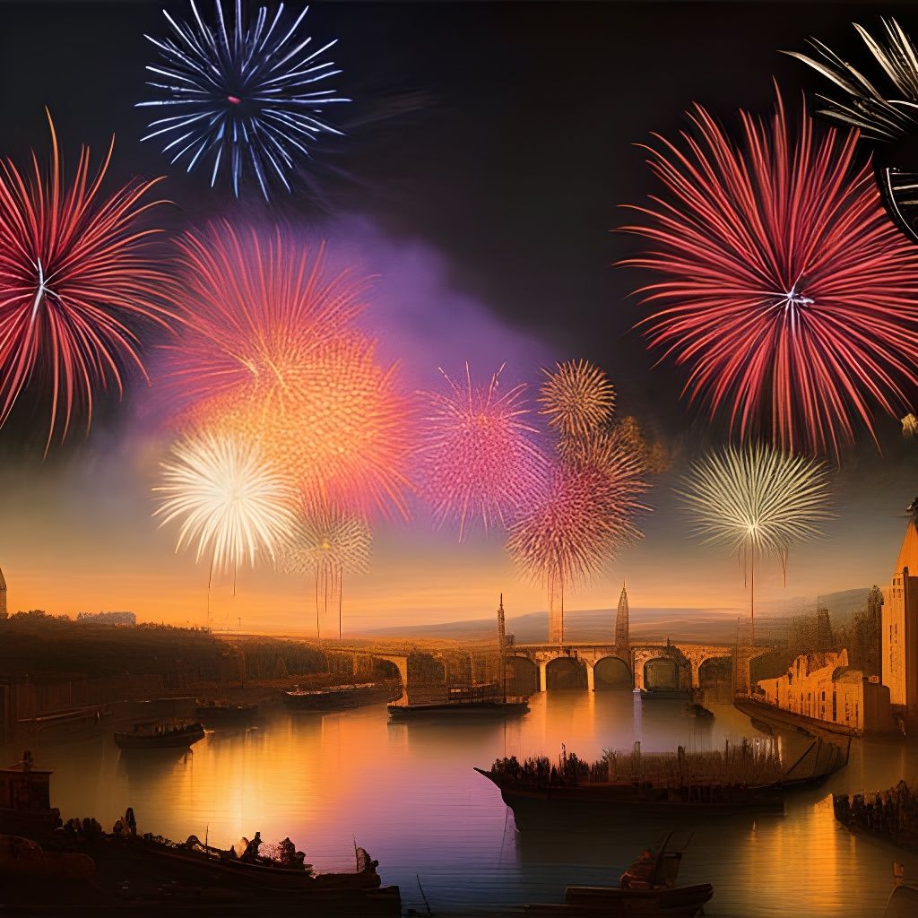 Renaissance Painting of Fireworks in High Detail