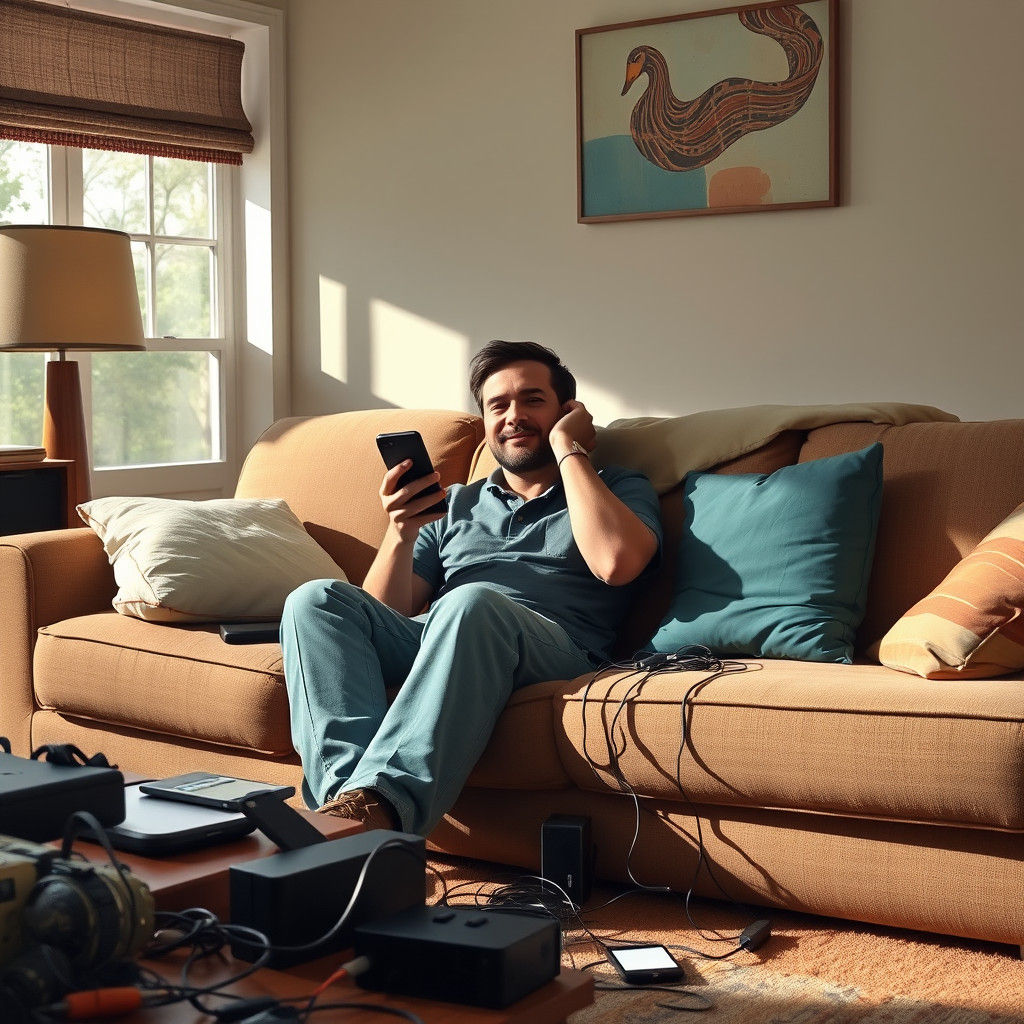 Cozy Couch Potato Relief: A Mid-Century Modern Scene