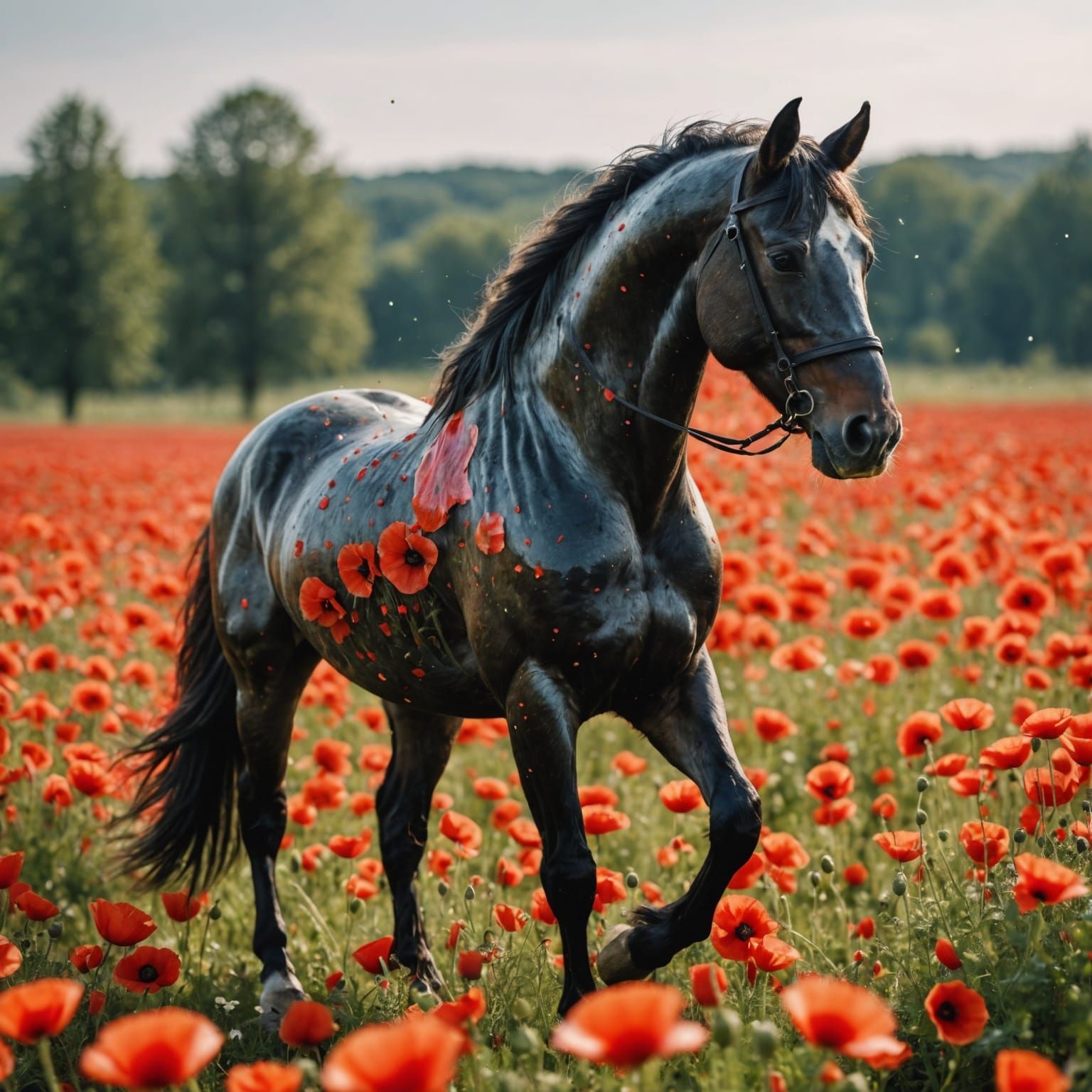 Ink Horse in Poppy Field: Professional Photography