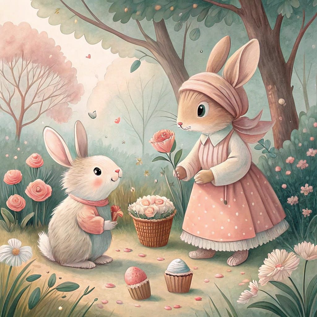 Whimsical Watercolor Scene of Innocence and Wonder