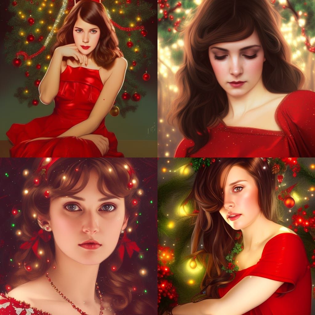 Christmas Portrait of Brunette in Art Nouveau Style