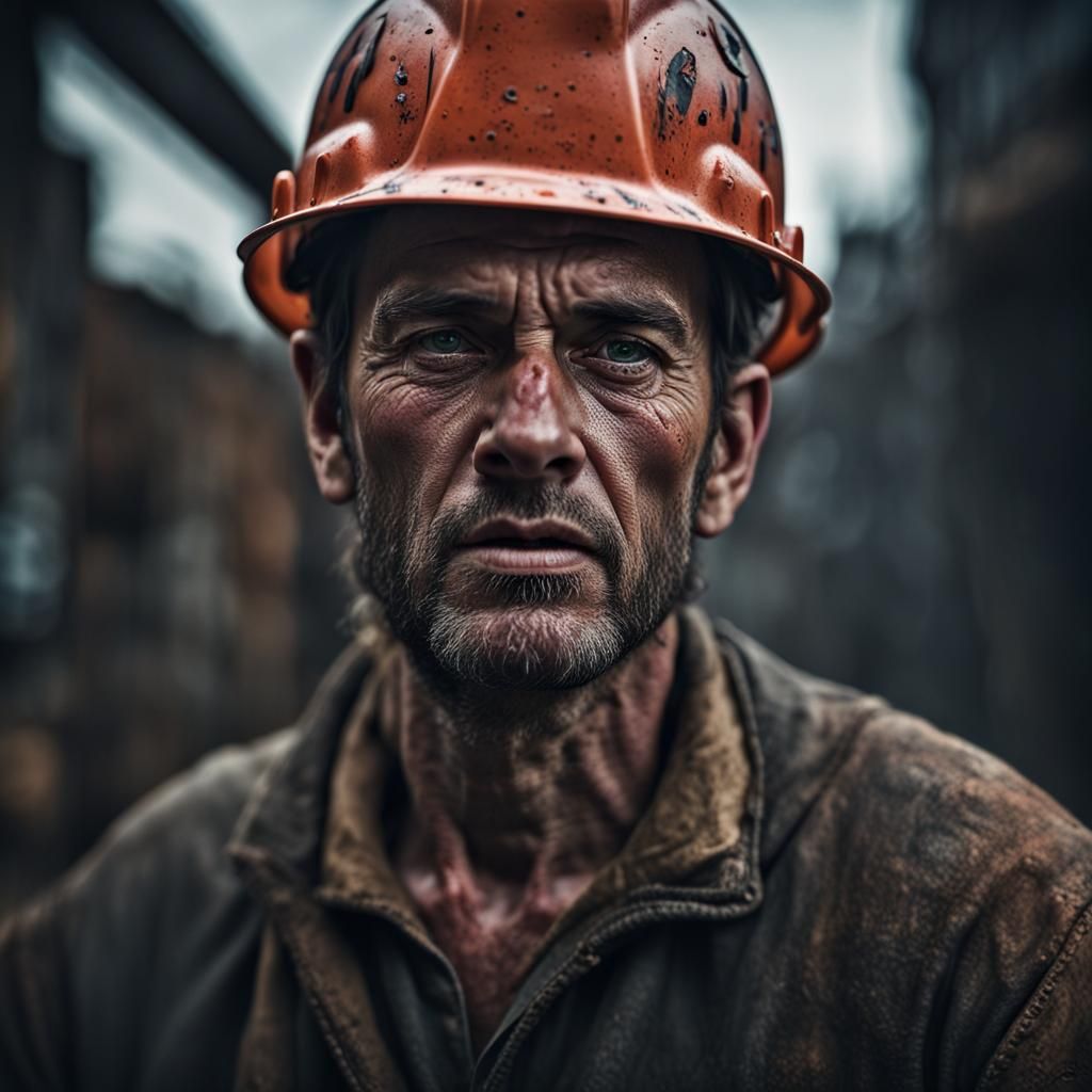 Hyperrealistic Portrait of a Roughneck After Work