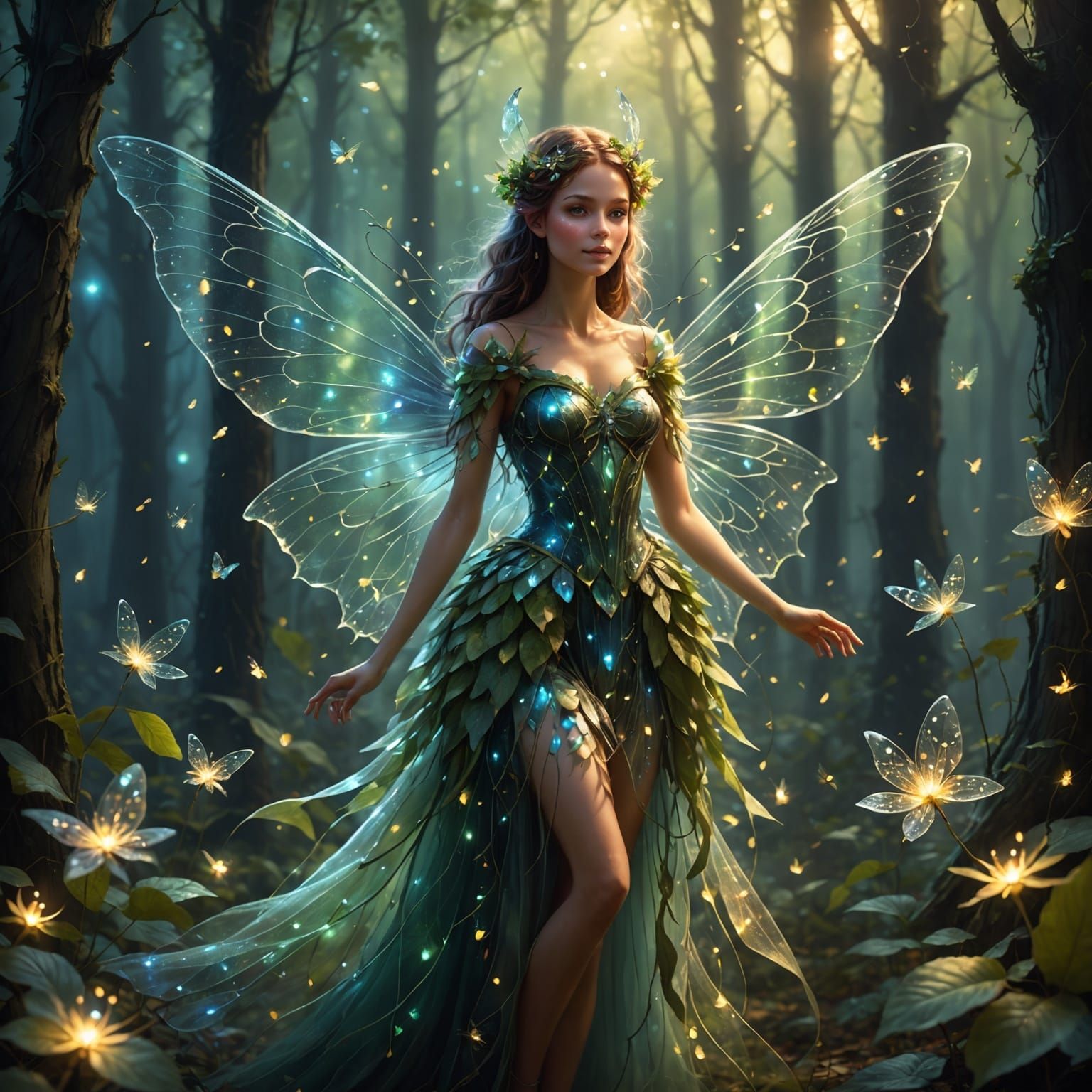 Enchanted Fairy in Forest, Digital Illustration