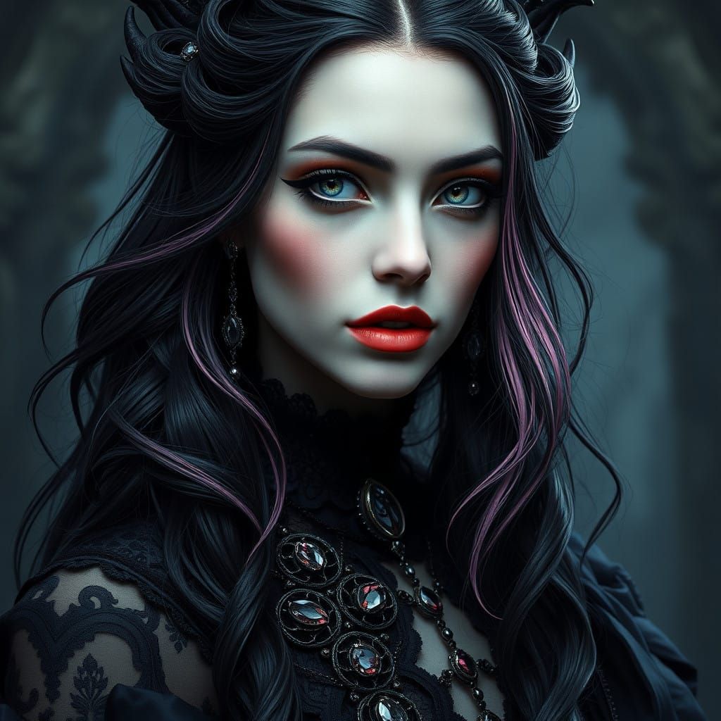 Gothic Goddess in Dark, Romanticism-Inspired Beauty