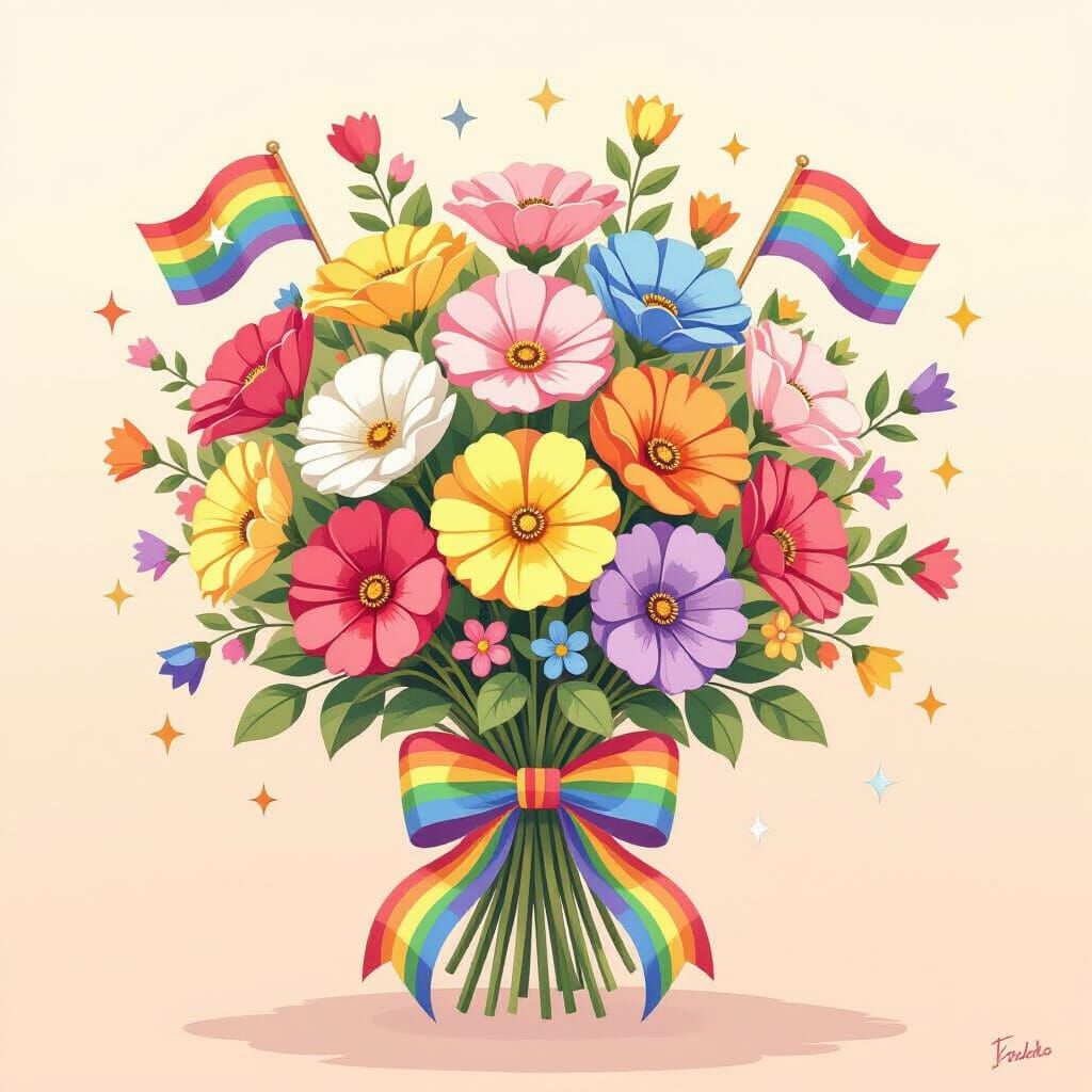 Rainbow Bouquet in Pop Surrealist Style