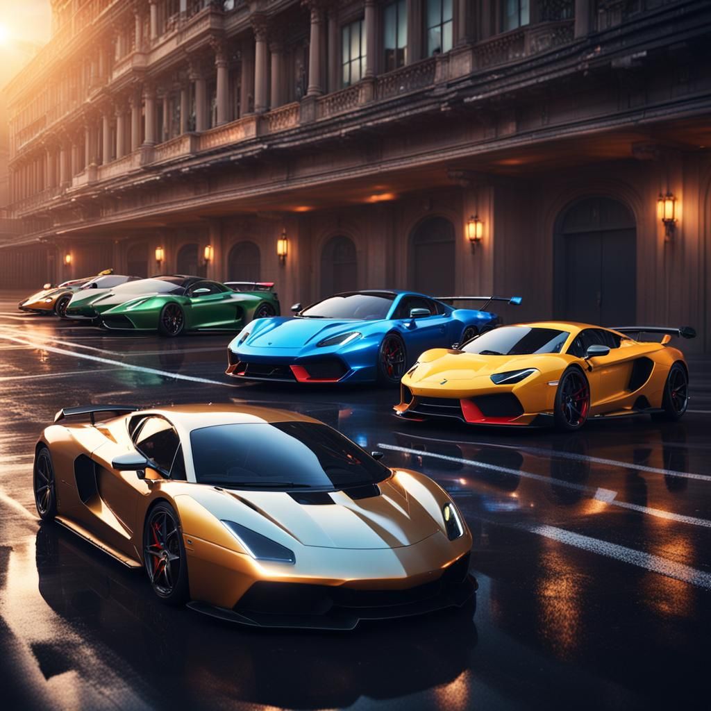 Supercars Ready for Street Race: Digital Matte Painting