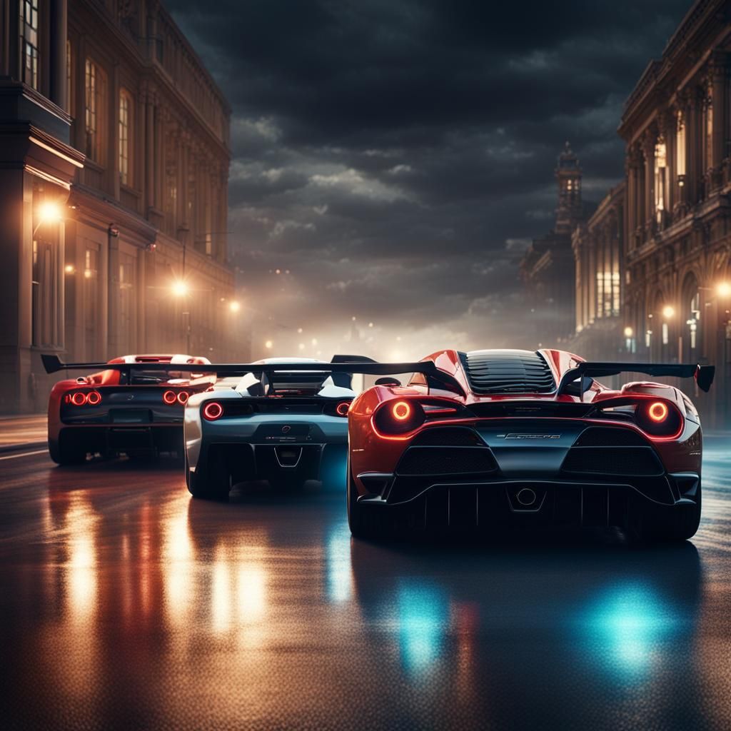 Supercars Ready for Street Race: Digital Matte Painting