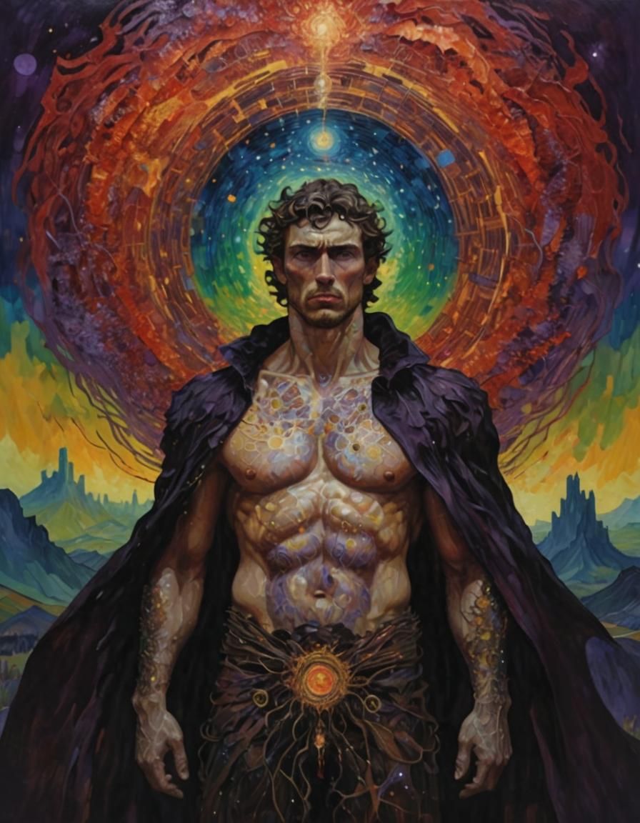 Surreal Sun God in Astral Landscape, Fauvist Art