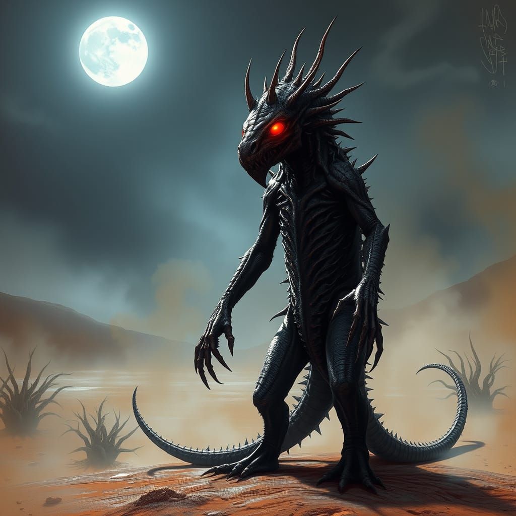 Mysterious, Red-Eyed Desert Creature Emerges from Dark, Mist...