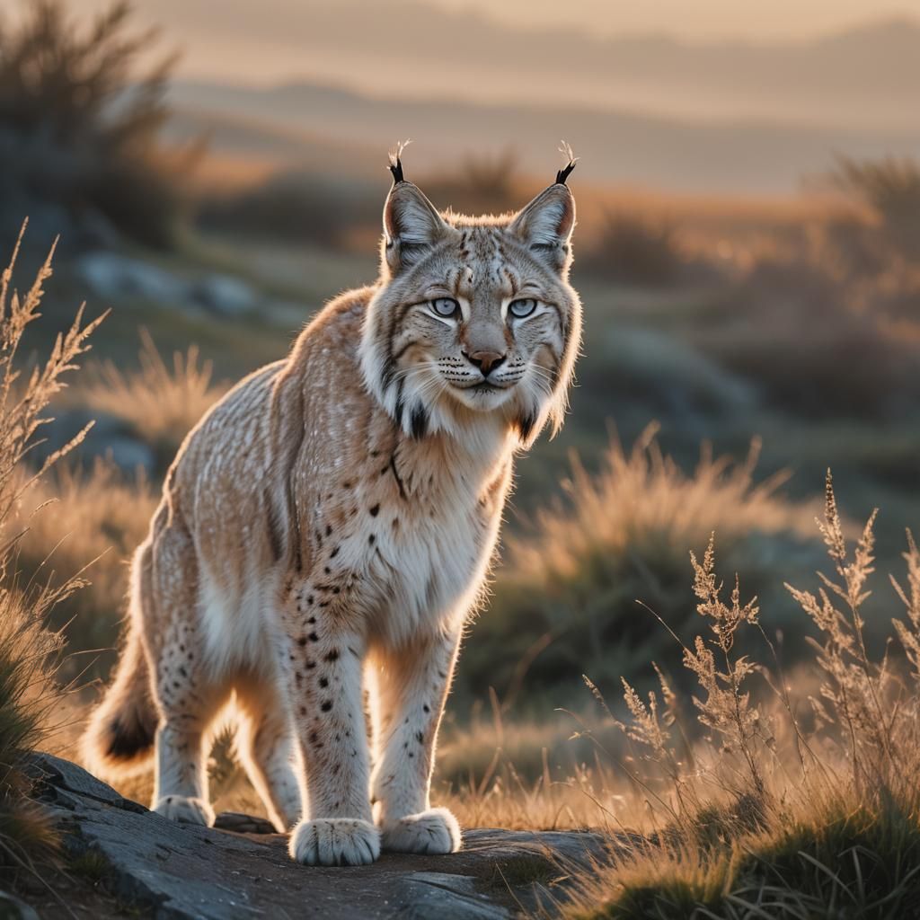 Majestic White Lynx in Golden Hour Light