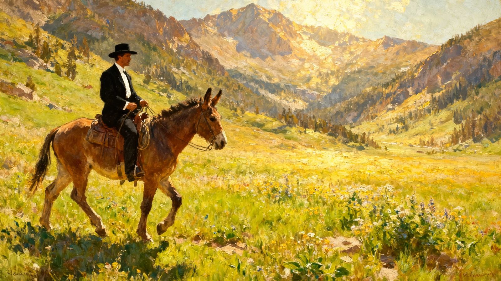 Impressionistic Western Landscape with Lone Rider