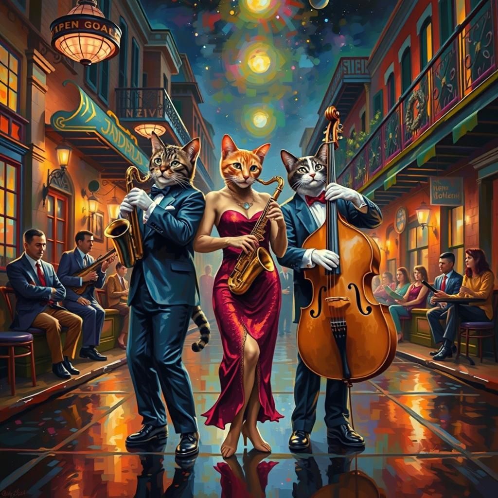 Cat Trio Playing Jazz
