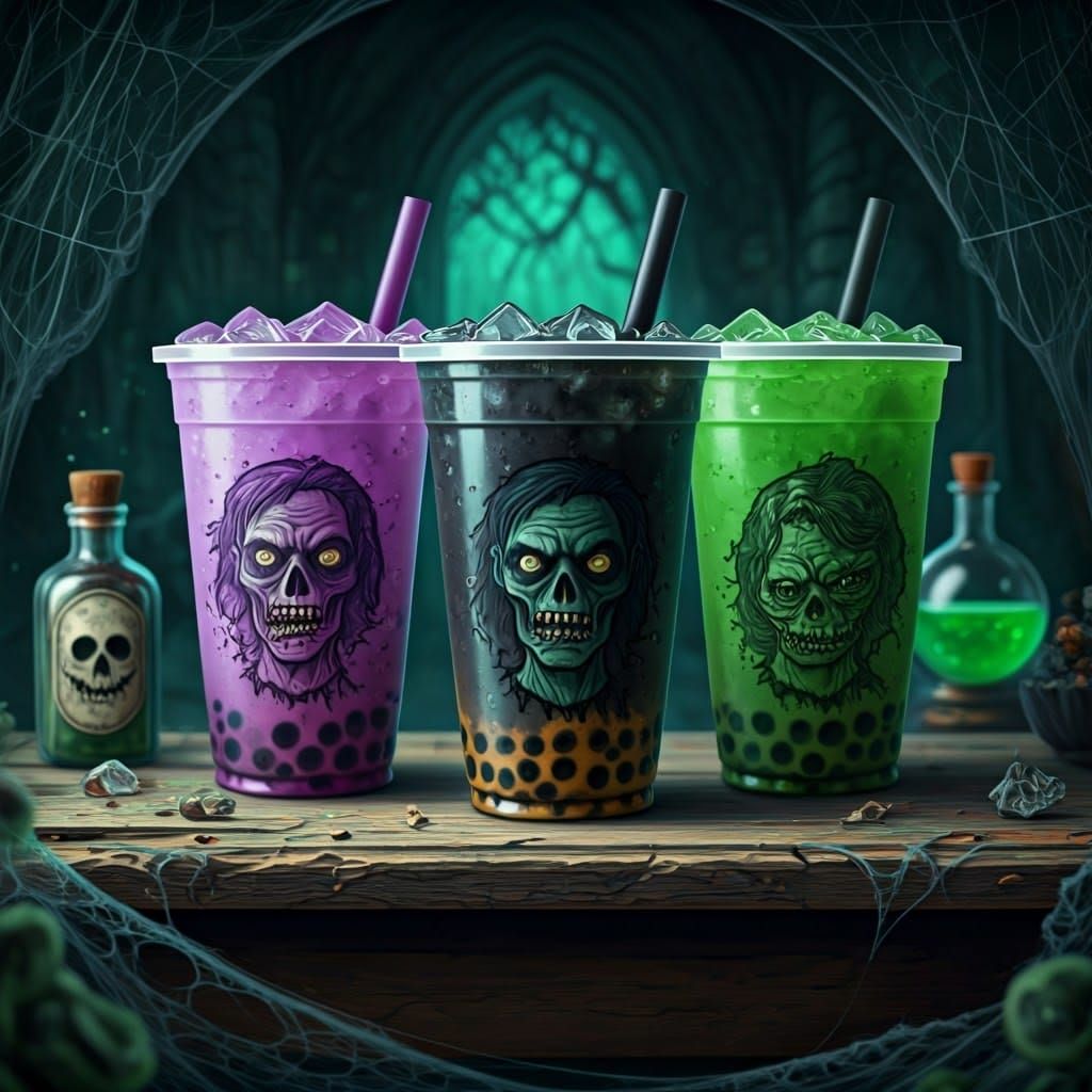 Zombie Bubble Teas in Mystical Halloween Setting
