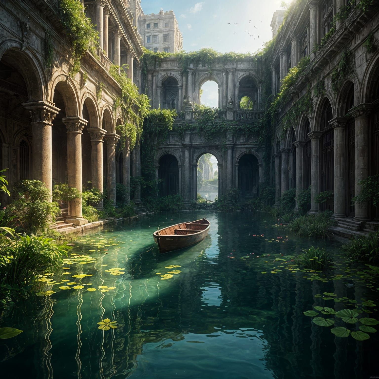 Sunken City Rowboat Amidst Lush Greenery