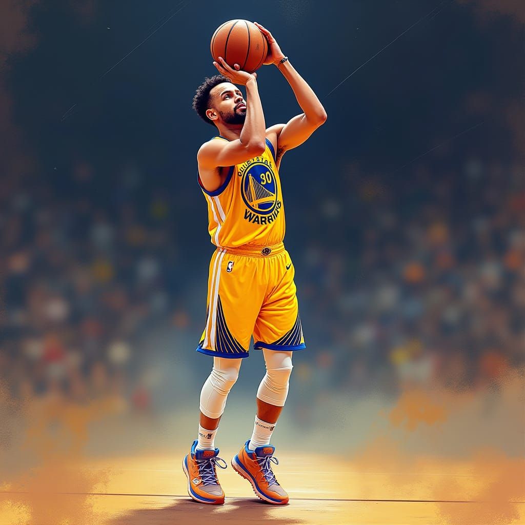 Steph Curry Shooting, Digital Art Style