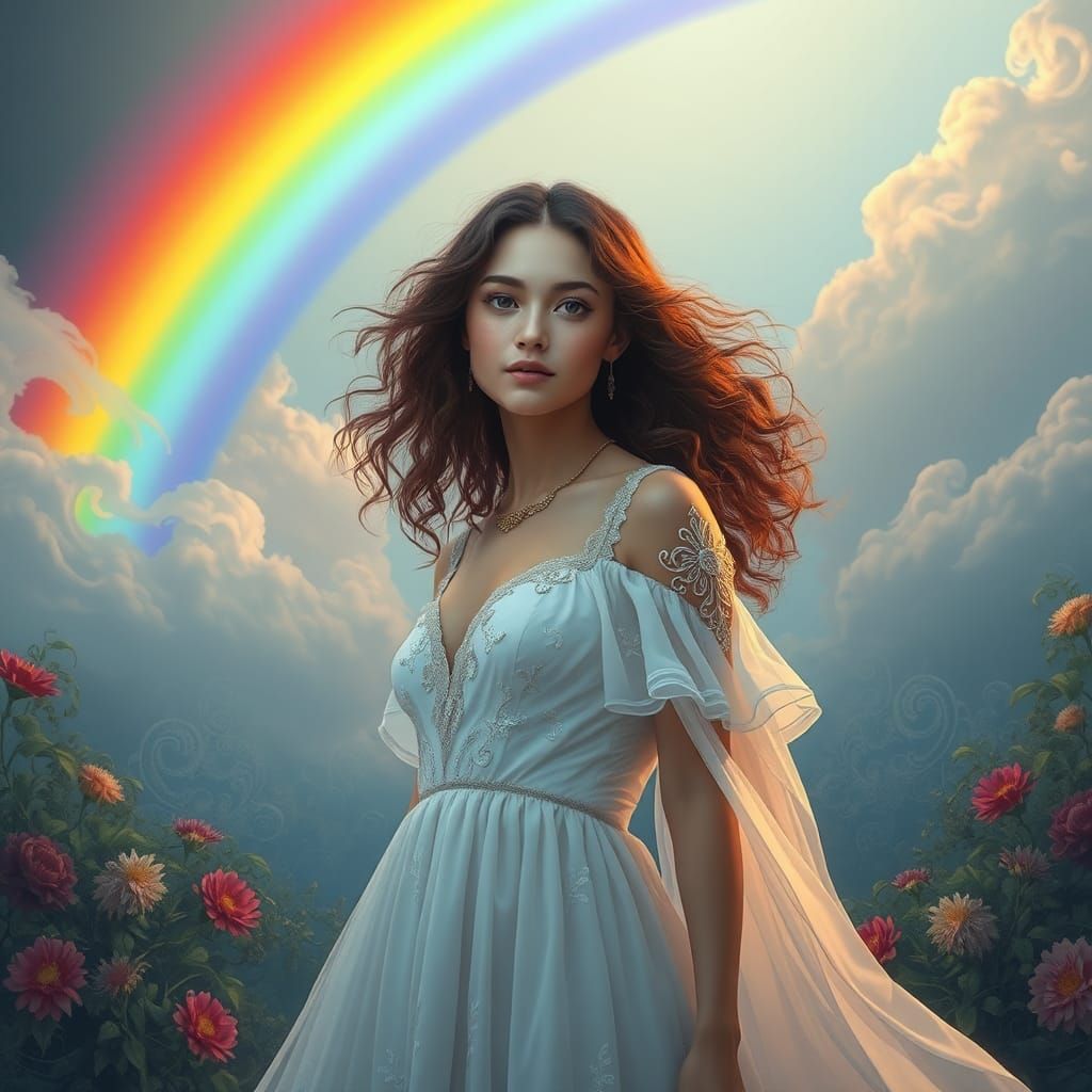 Ethereal Woman Before Rainbow, Fantasy Landscape