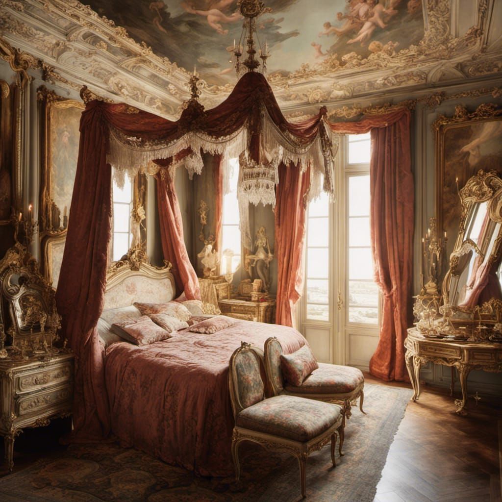 Opulent Versailles Bedroom with Rococo Canopy