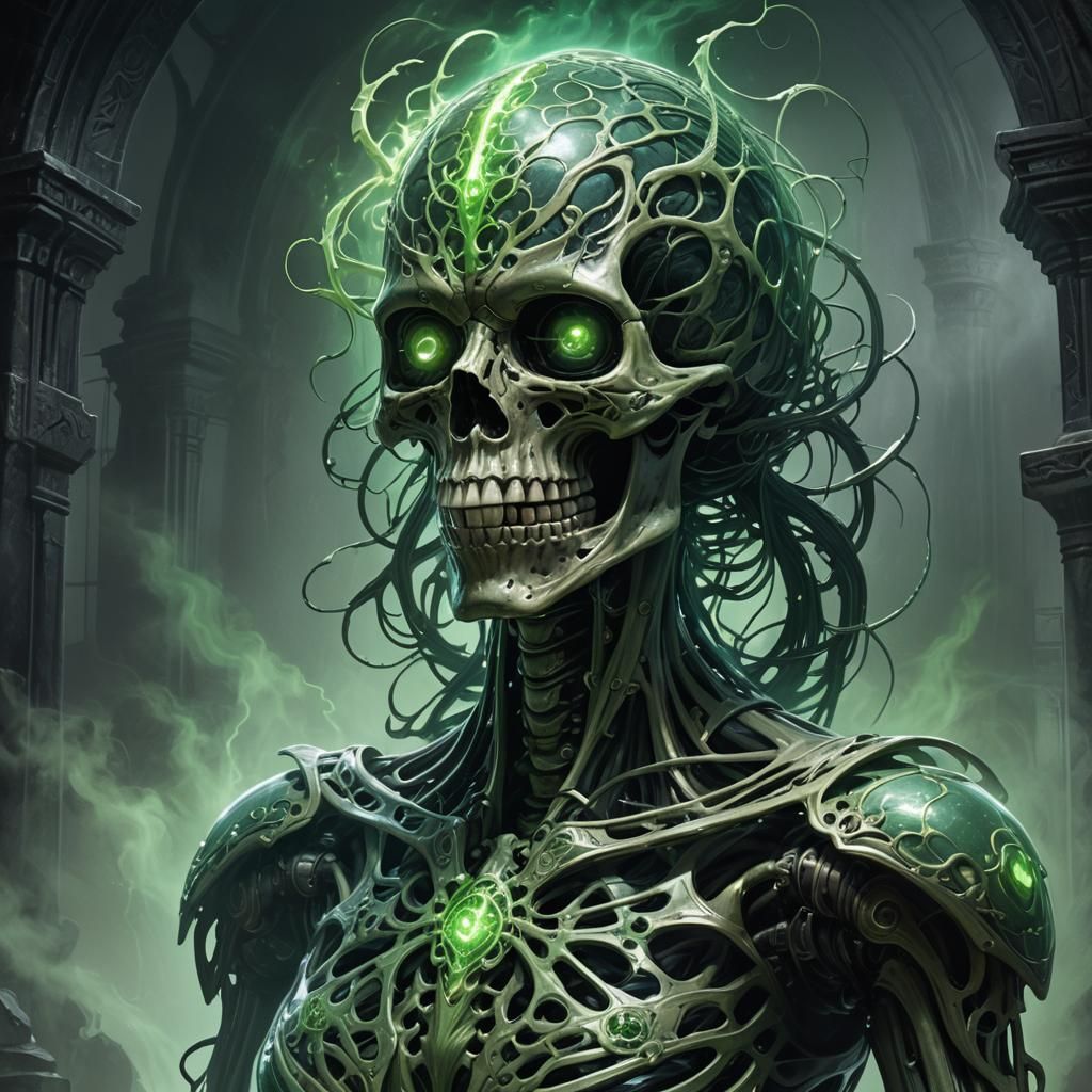 Lovecraftian Skeleton Portrait in Ethereal Mist