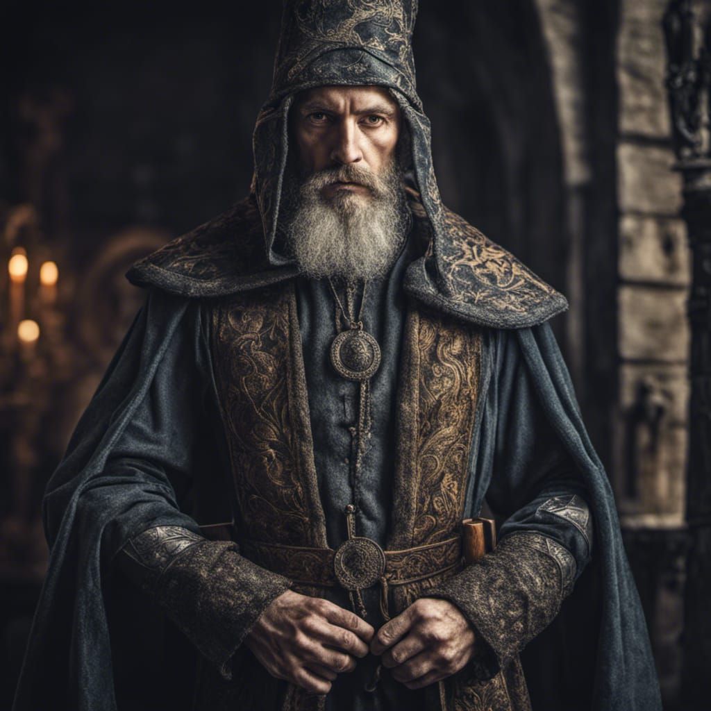 Hyperrealistic Portrait of Medieval Wizard