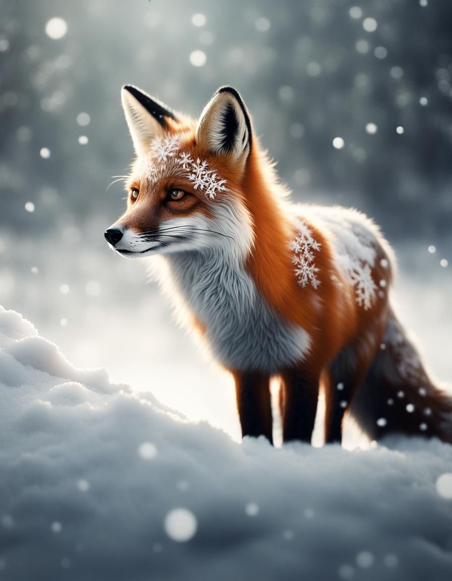 Fox in Snow: Muted Color CGI Fantasy Art