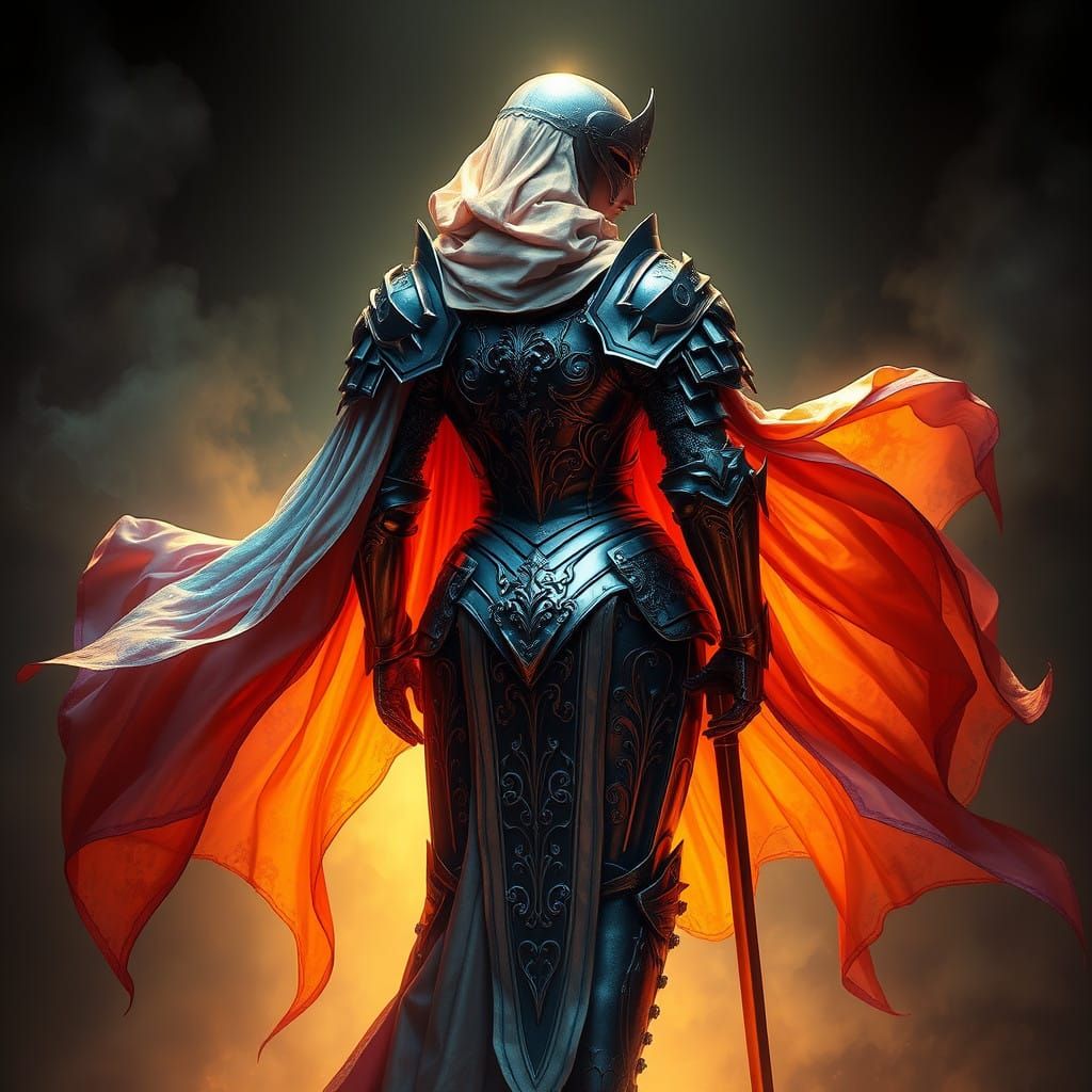 Ethereal Female Knight in Chiaroscuro Lighting