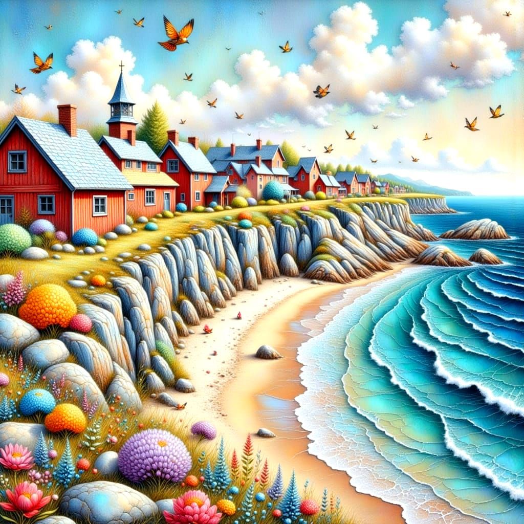 Dreamy Scandinavian Cliffs Meet the Ocean in Pastel Hues