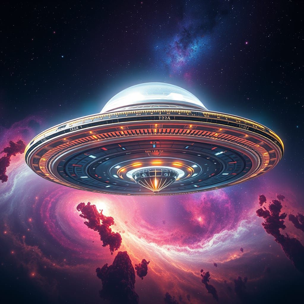 Majestic UFO in Dreamlike Galaxy
