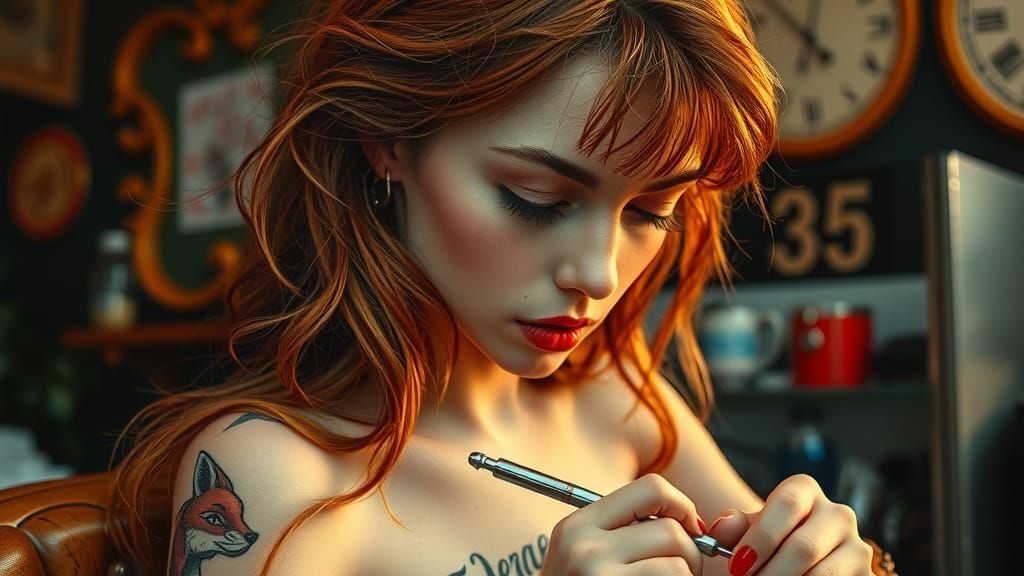 Vintage Tattoo Artist in 1950s Pinup Style