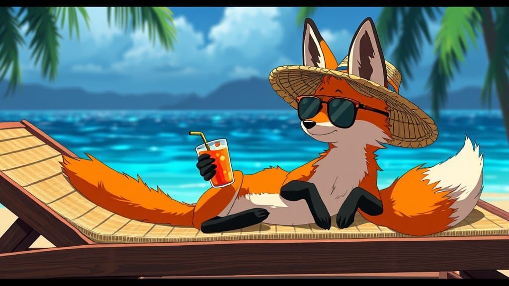 Fox on Lounger in Anime Style