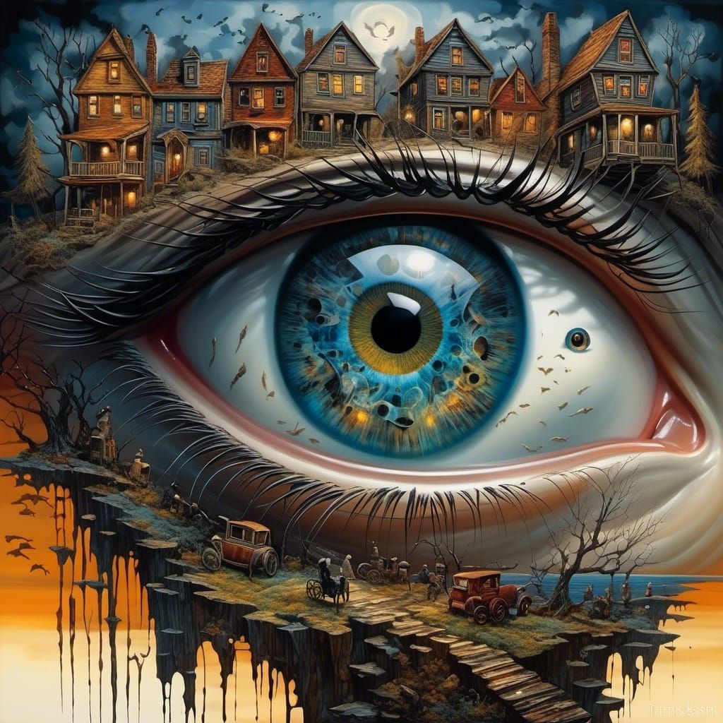 Unsettling Surreal Eye Reflected in Uncanny Valley